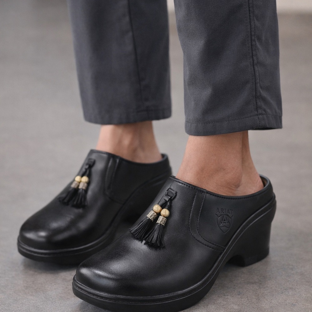 Ariat Black Leather Clogs with Tassels